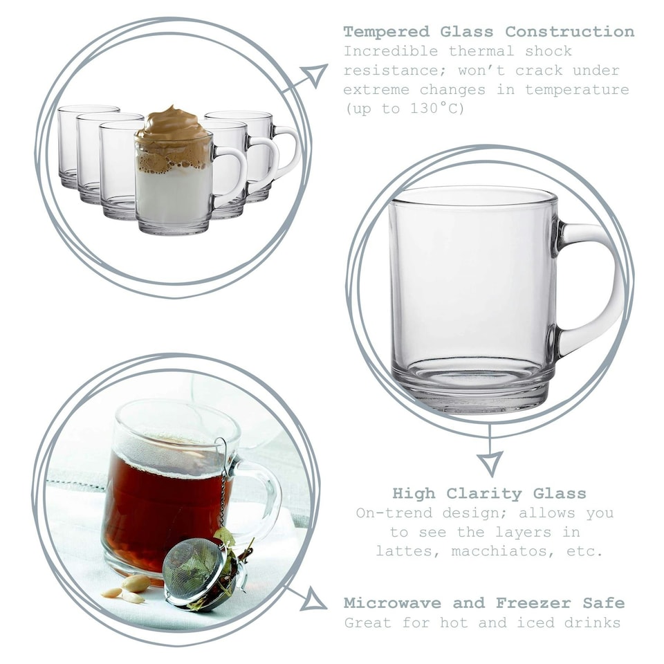 image 1 of Duralex Versailles Glass Coffee Mugs - 260ml Cups - Clear - Pack of 6 Clear