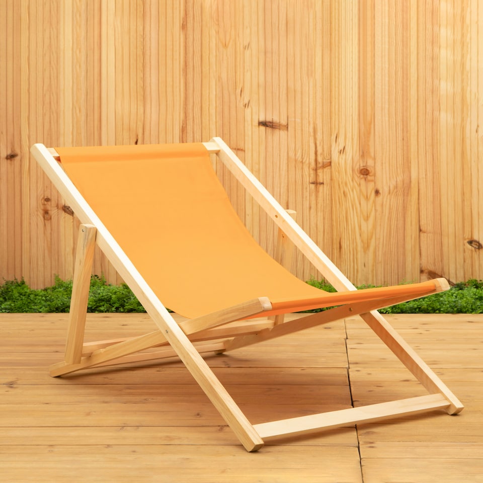 image 1 of Interiors by Premier Stylish Orange Deck Chair, Ethically Sourced Deck Chair, Sling Design Lawn Chair, Adjustable Garden Chair
