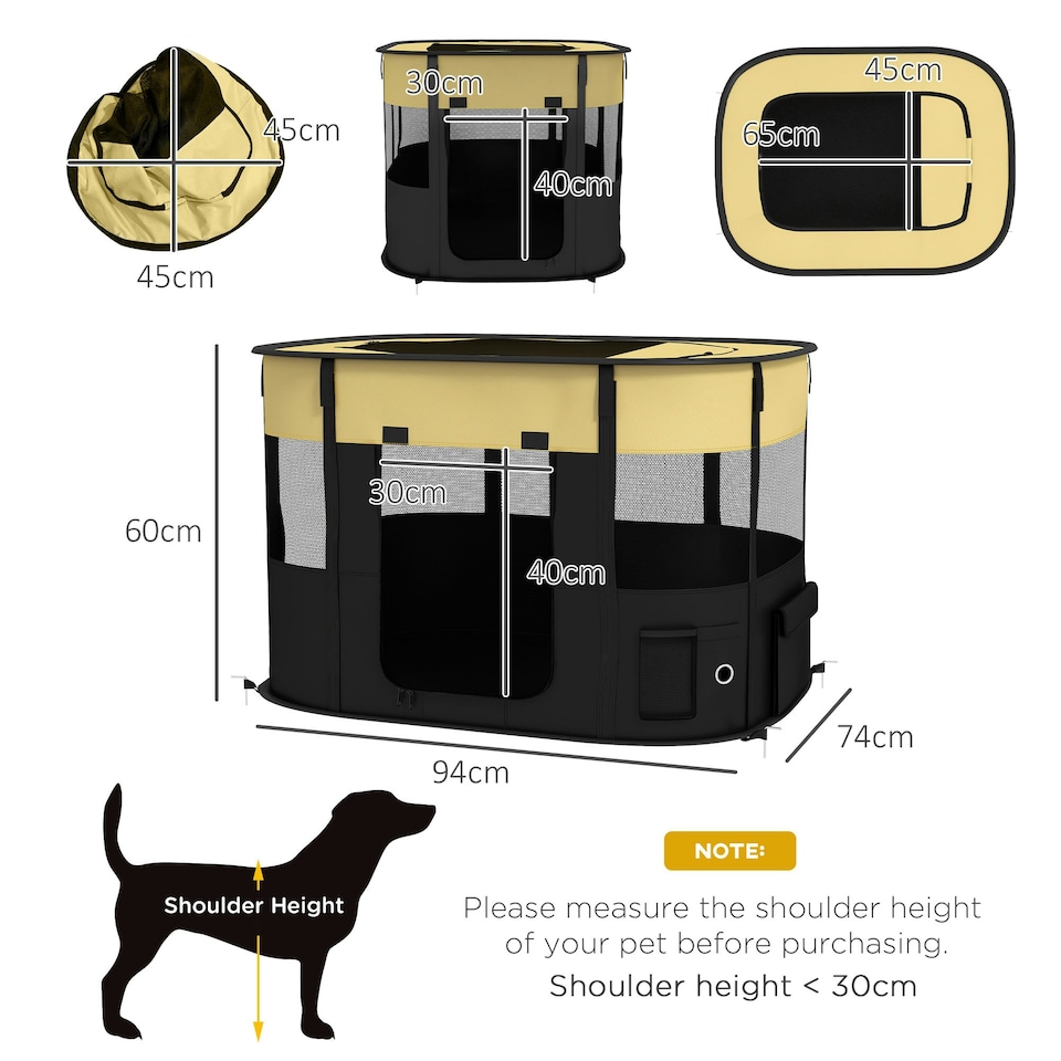 image 1 of PawHut Portable Dog Pen for Puppies, Rabbits, Kittens, Guinea Pigs - Yellow