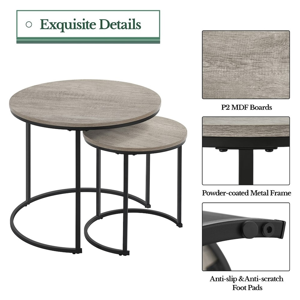 image 1 of Yaheetech Round Nesting End Table Set with Metal Base Grey