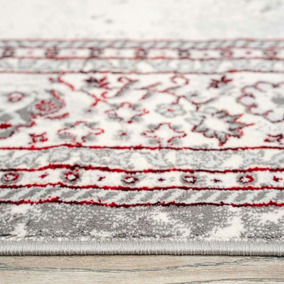 image 1 of KUKOON Silver Grey Red Distressed Traditional Medallion Runner Rug 60cm x 240cm | Grey