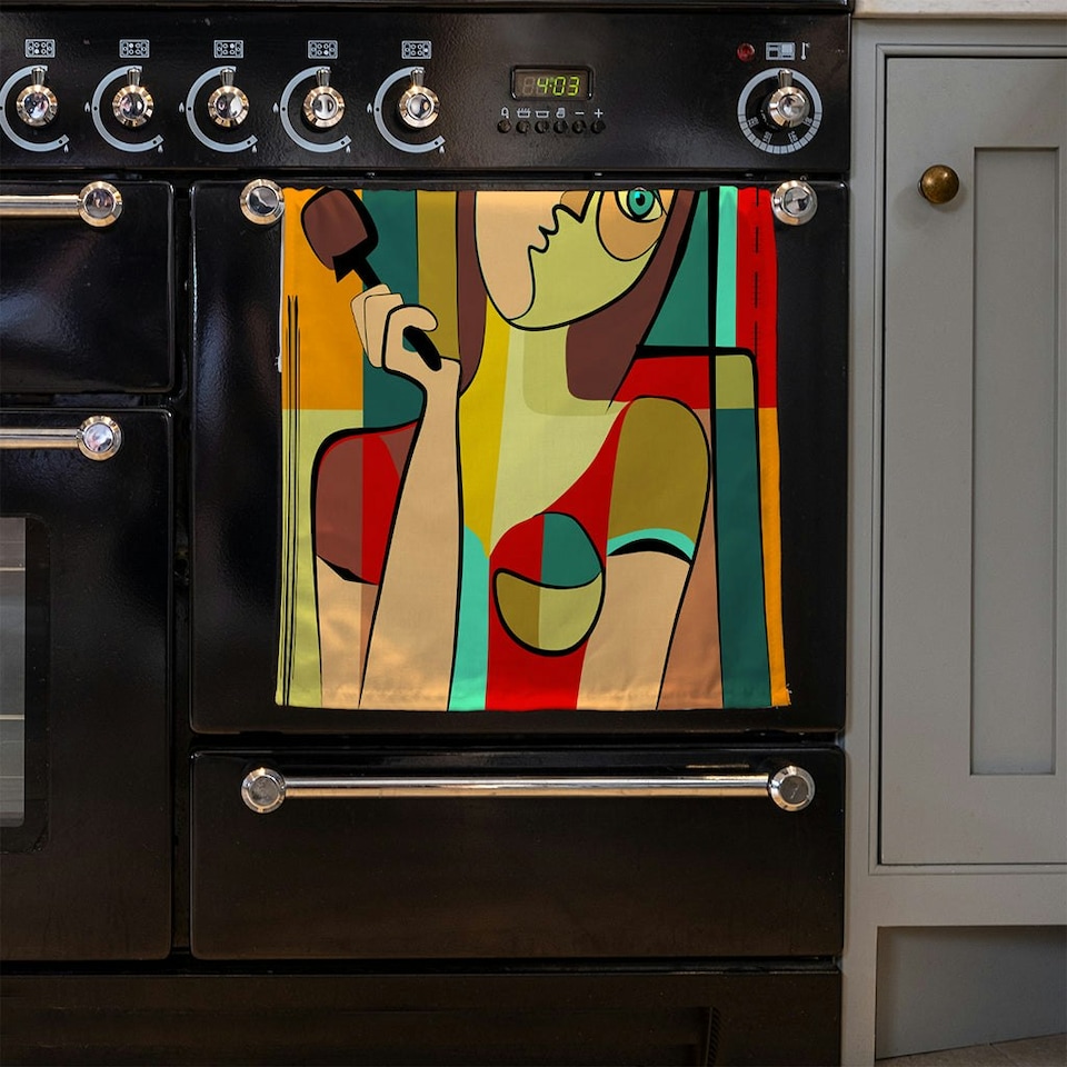 image 1 of woman with chocolate in hand (Kitchen Towel)