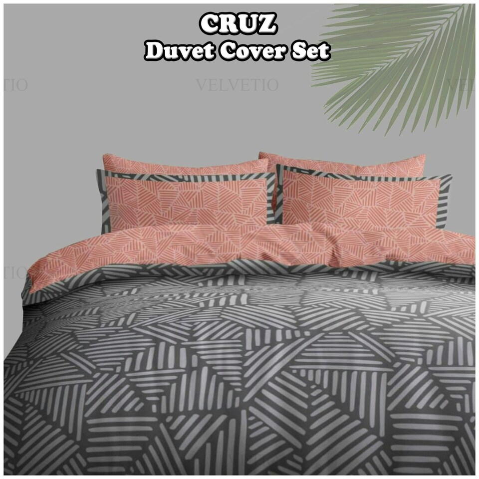 image 1 of VELVETIO Cruz Complete Duvet Cover Set with Fitted Sheet Printed Bedding Quilt Grey | Single