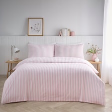 Pencil Stripe Geometric Soft Easy Care Bed Linen Bedding Duvet Cover Set With Pillow Cases | Pink | Pink | Super King