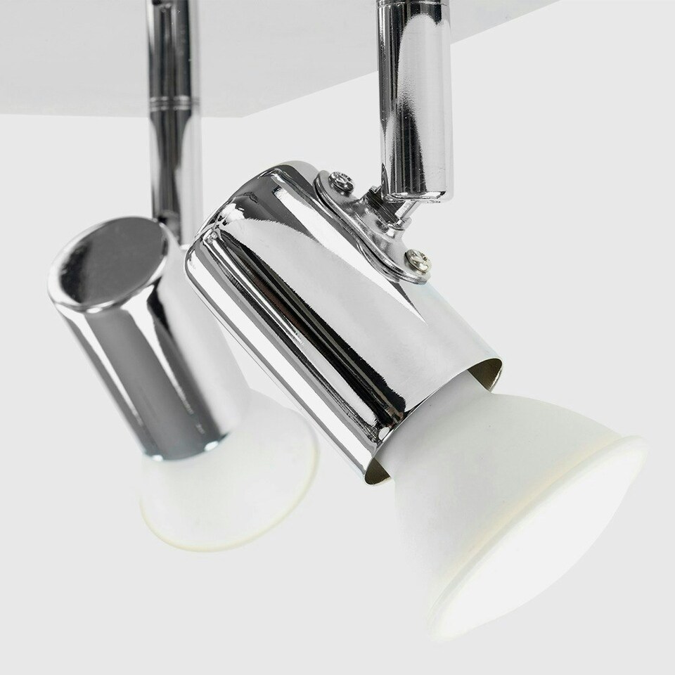 image 1 of ValueLights Pair Of Modern Square Chrome 4 Way GU10 Ceiling Spotlights Chrome