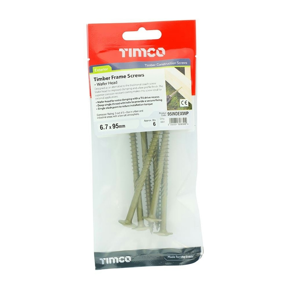 image 1 of Timco - Timber Screws - TX - Wafer - Exterior - Green (Size 6.7 x 95 - 6 Pieces)