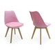 image 1 of Set of 2 Scandinavian Dining Chairs with Leather Cushions Solid Wood Legs Pink