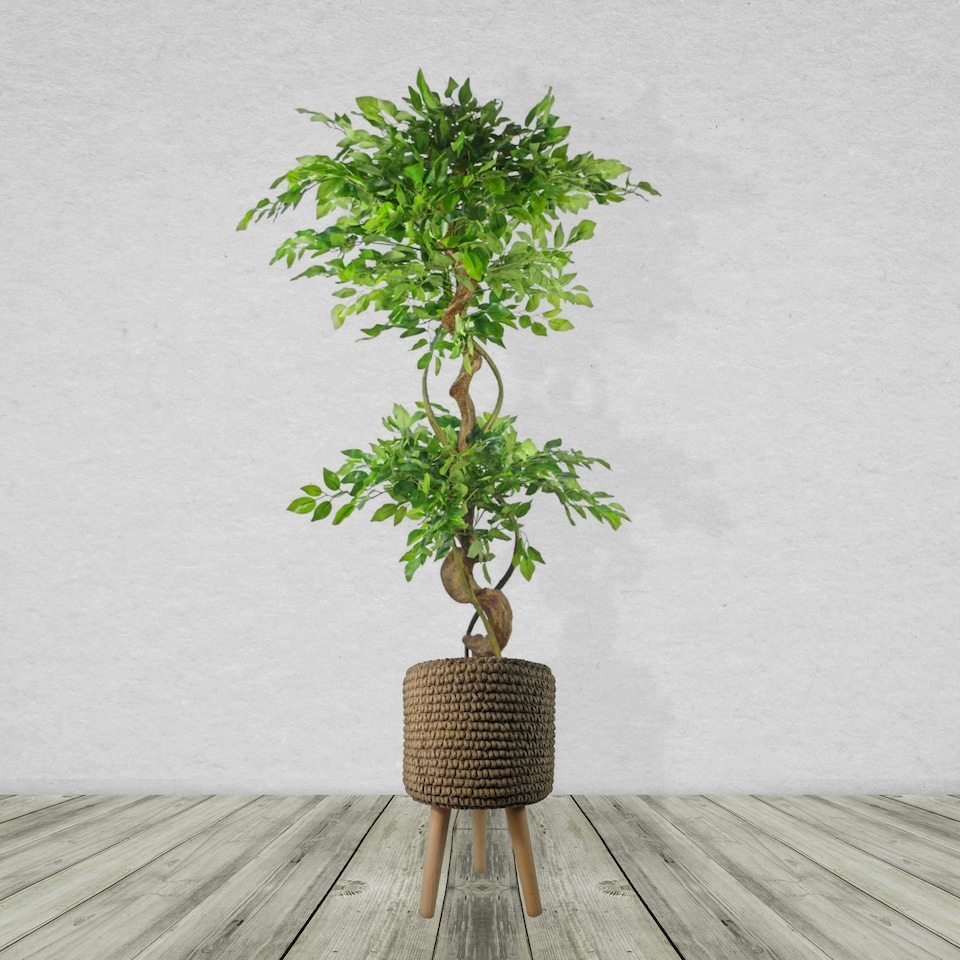 image 1 of Seagrass Style Composite Planter with Stand Brown