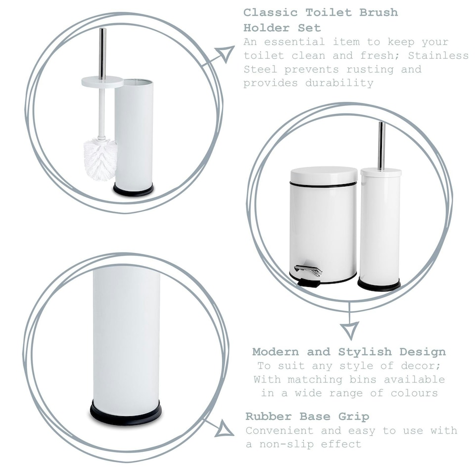 image 1 of Harbour Housewares Mismatched Toilet Brush & Bin Set - White