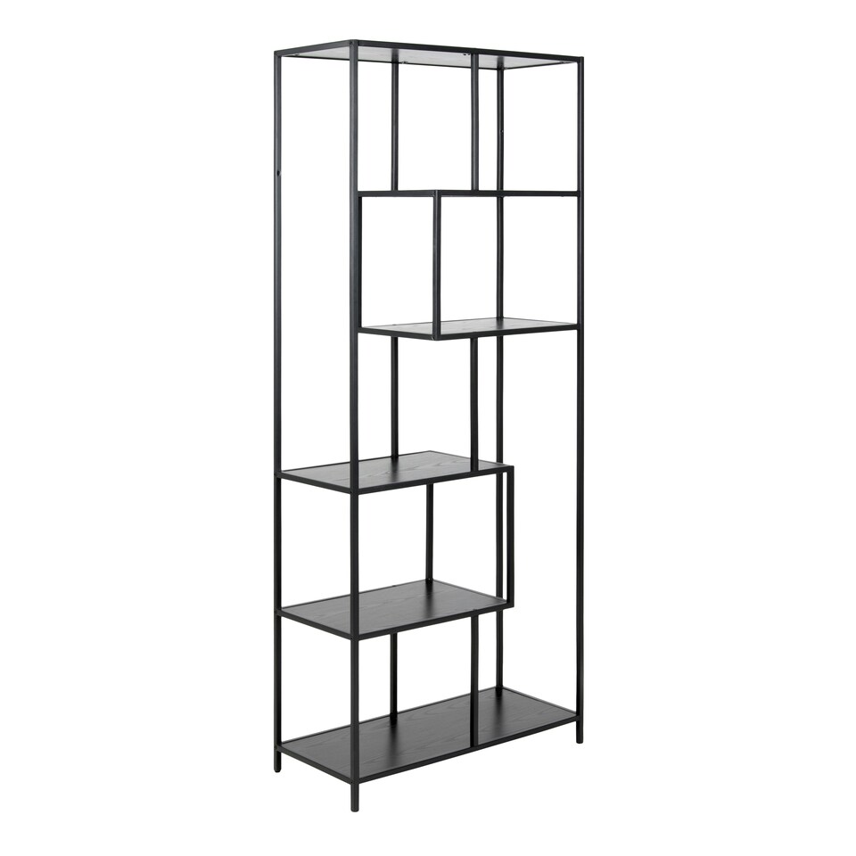 image 1 of Seaford Tall Black Metal Bookcase with 5 Black Shelves
