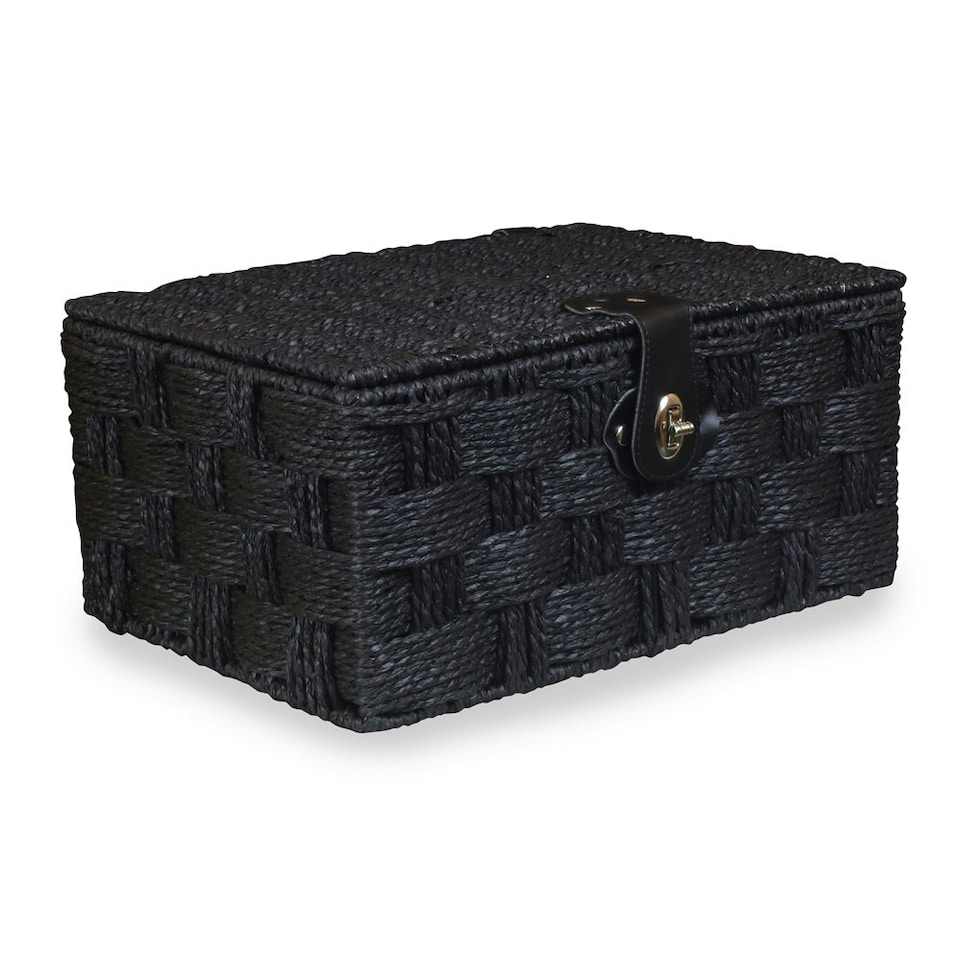 image 1 of Twisted Black Paper Rope Picnic Basket Black | Black | L