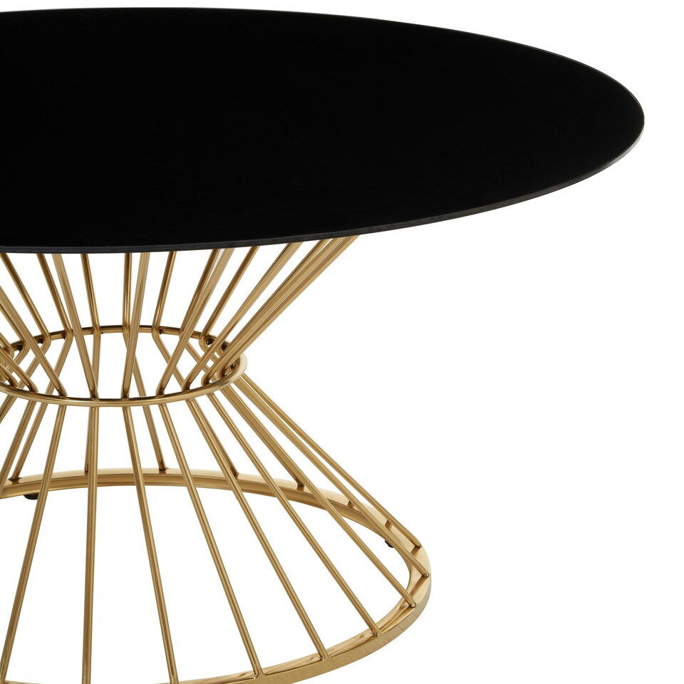 image 1 of Interiors By Premier Luxe Hourglass Dining Table with Black Glass And Gold Base,Stylish Lounge Table, Patio Table, Kitchen Table Gold