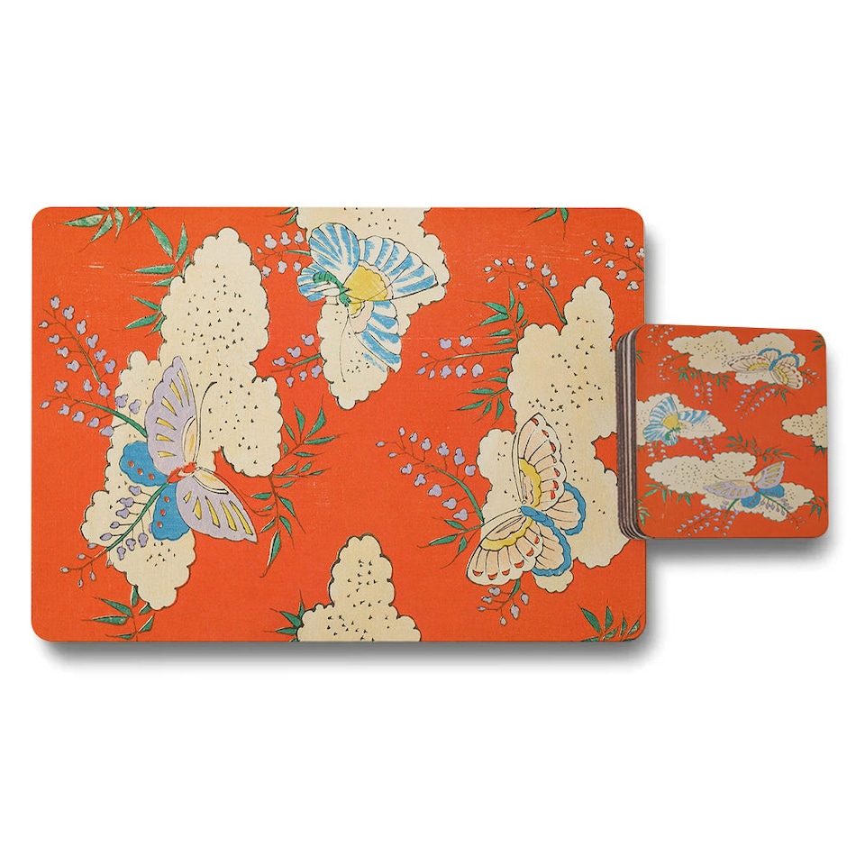 image 1 of 12 Piece Placemat And Coaster Set With Designer Artwork And Wood Backing