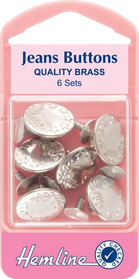 Hemline Silver Jeans Buttons for Dressmaking - 16mm - per pack of 6
