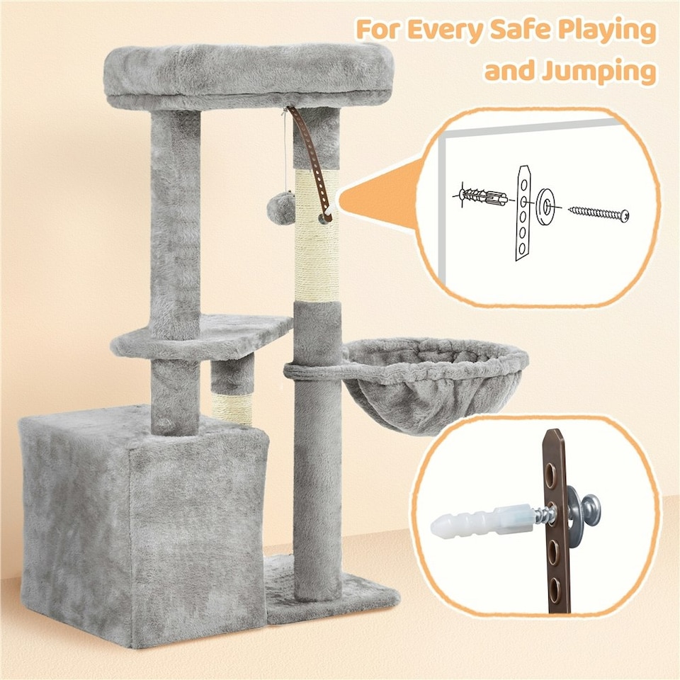 image 1 of Yaheetech 86.5 cm Plush Cover Cat Tree with Condo Light Grey
