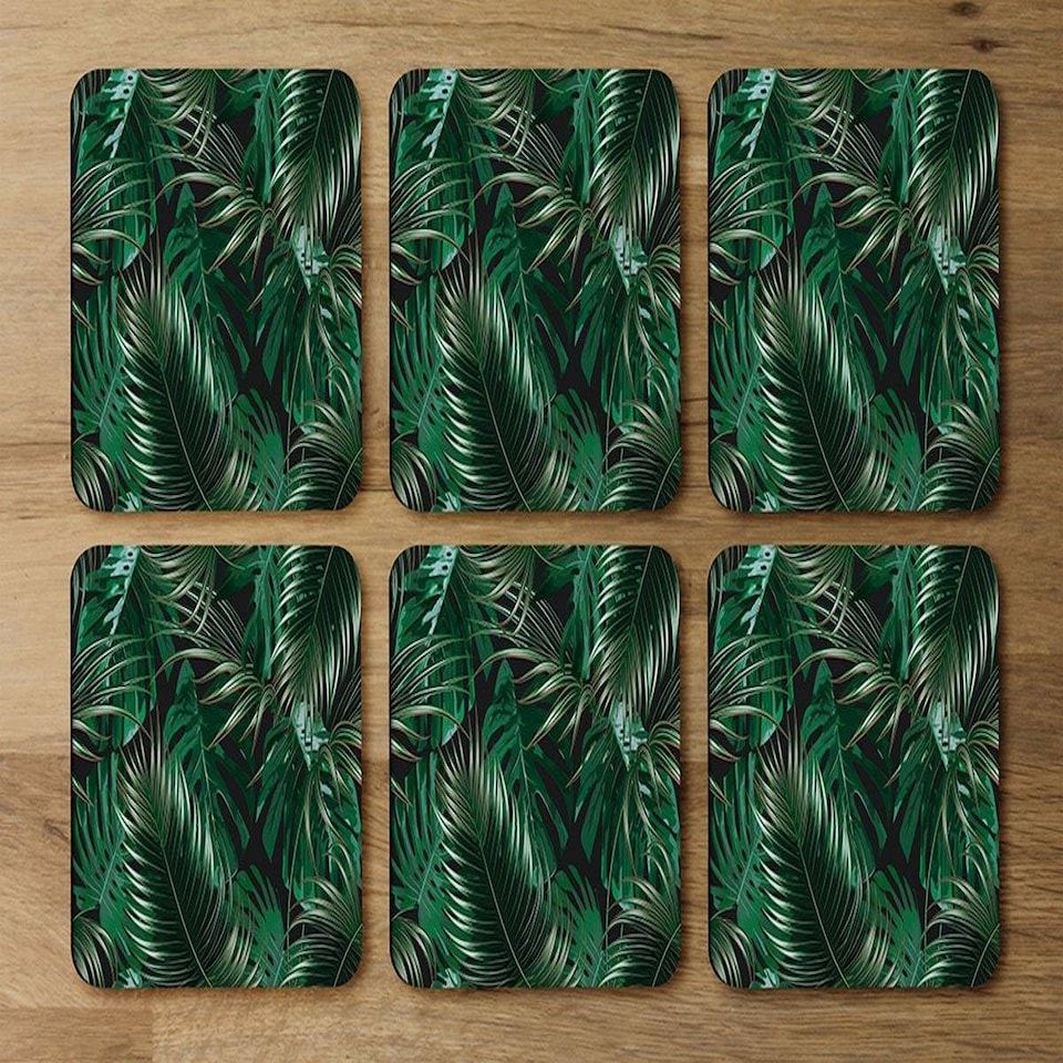 image 1 of Tropical Leaves on Black (Coaster)