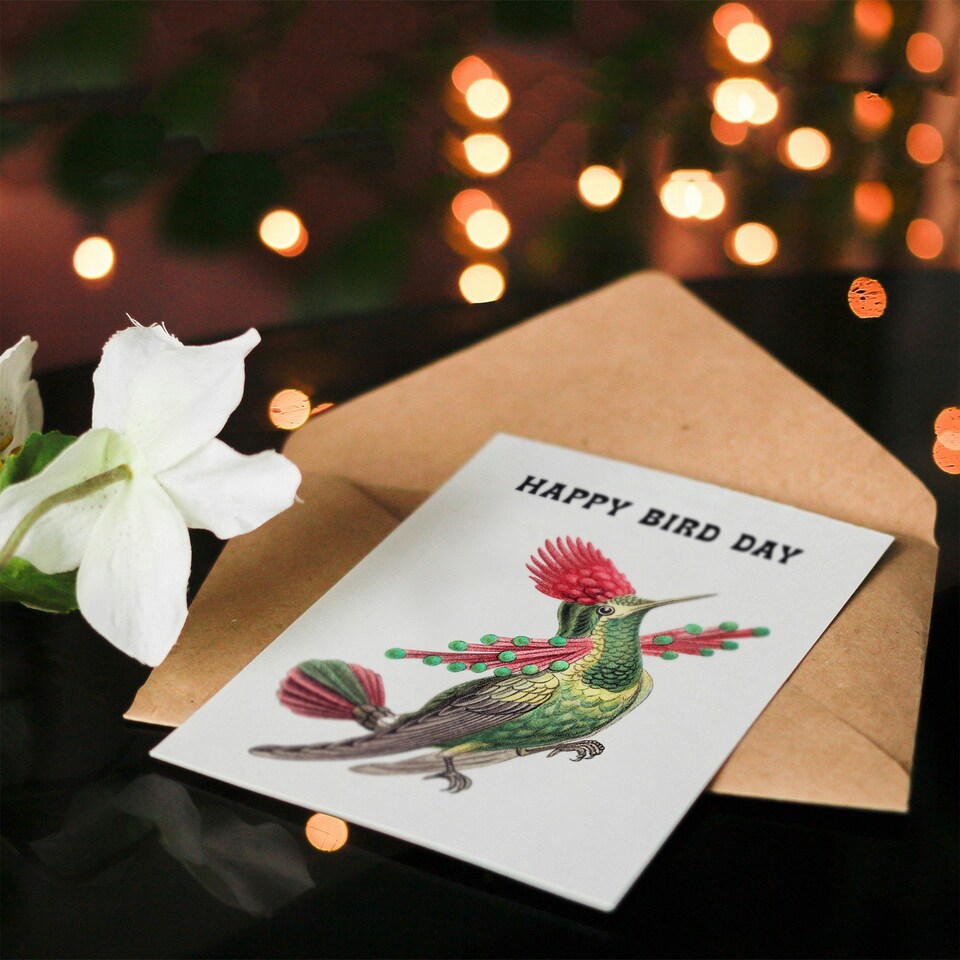 image 1 of Ernst Haeckel Birthday Card Hummingbird Vintage Illustration Bird Pun