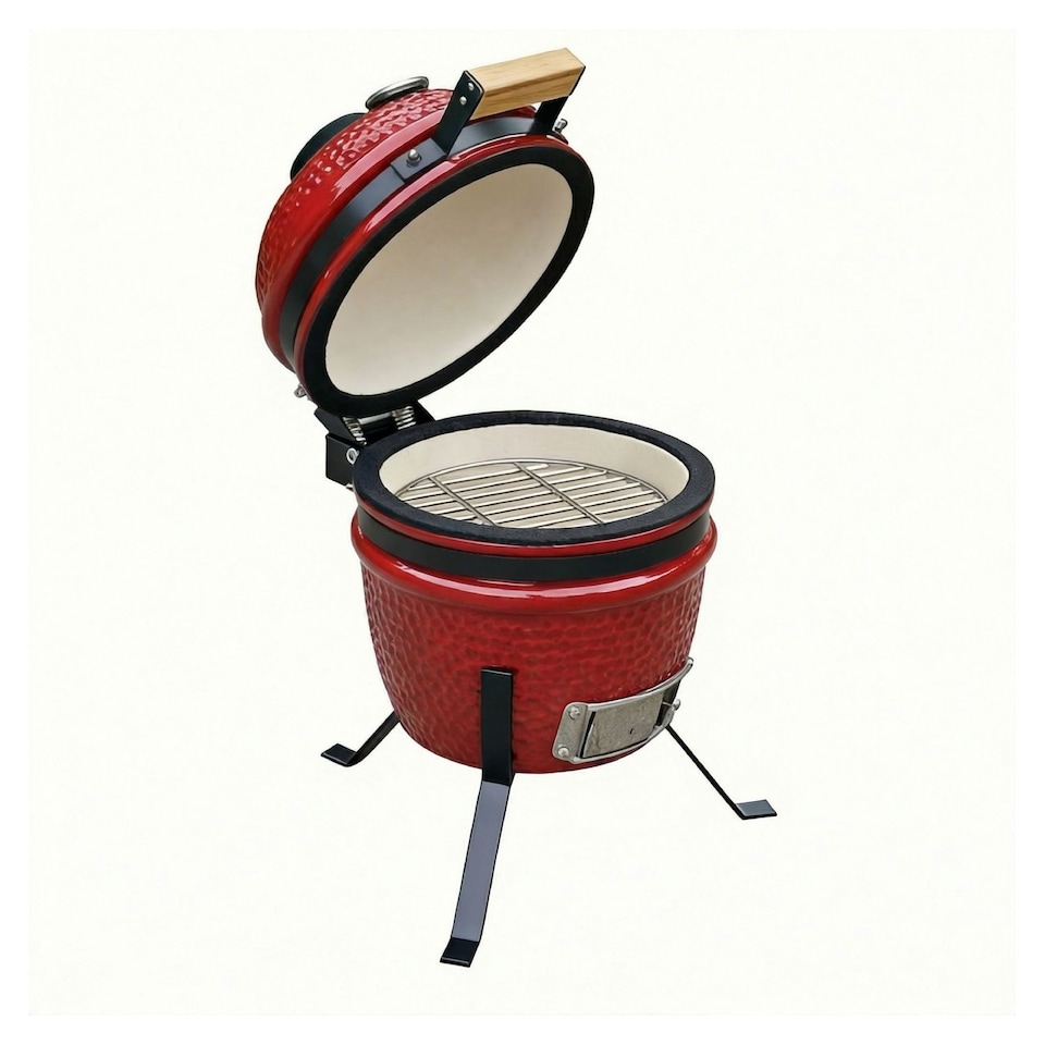 image 1 of Alivio Kamado 13-Inch Ceramic Mini BBQ Grill & Charcoal Smoker with Stand (Red)