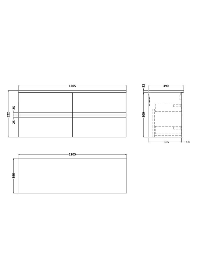 image 1 of Balterley Mavesyn Contemporary 4 Drawer Wall Hung Vanity Unit with Laminate Worktop, Dark Blue, 1200mm