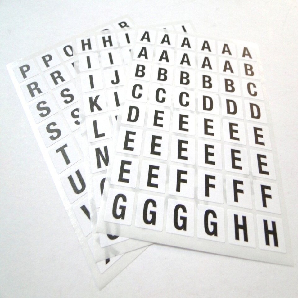 image 1 of Pack of 144 A-Z Black on White 13x13m Alphabet Stickers