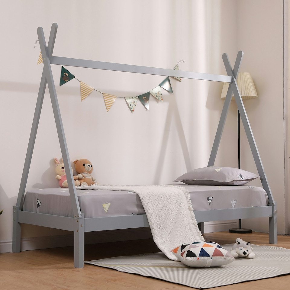 image 1 of Harry Kids Childrens Grey Wooden Teepee Tent Single Bed Frame | Grey | Grey | Single