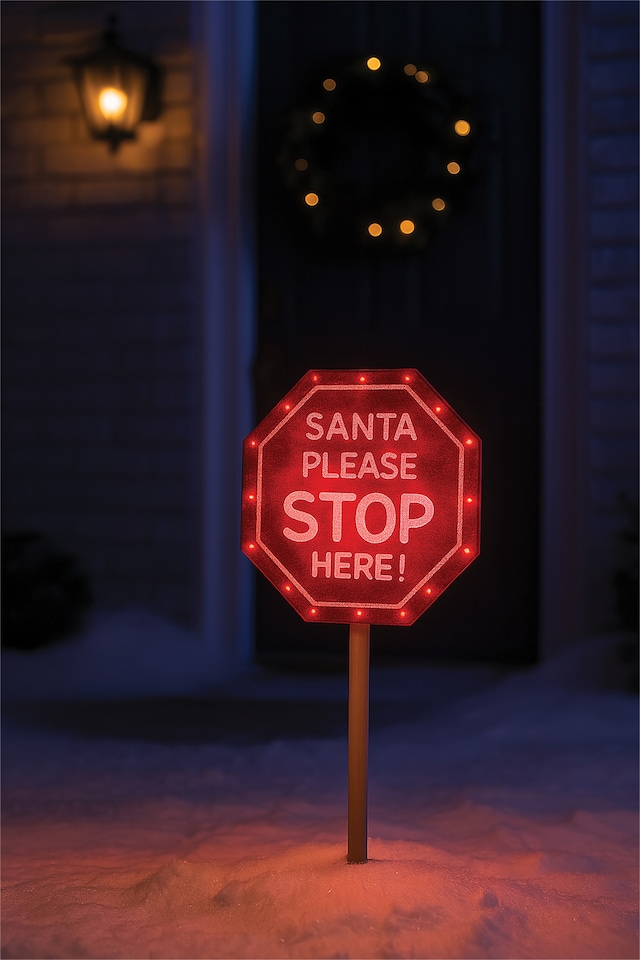 image 1 of Outdoor LED Santa Stop Here Sign, Inc Timer
