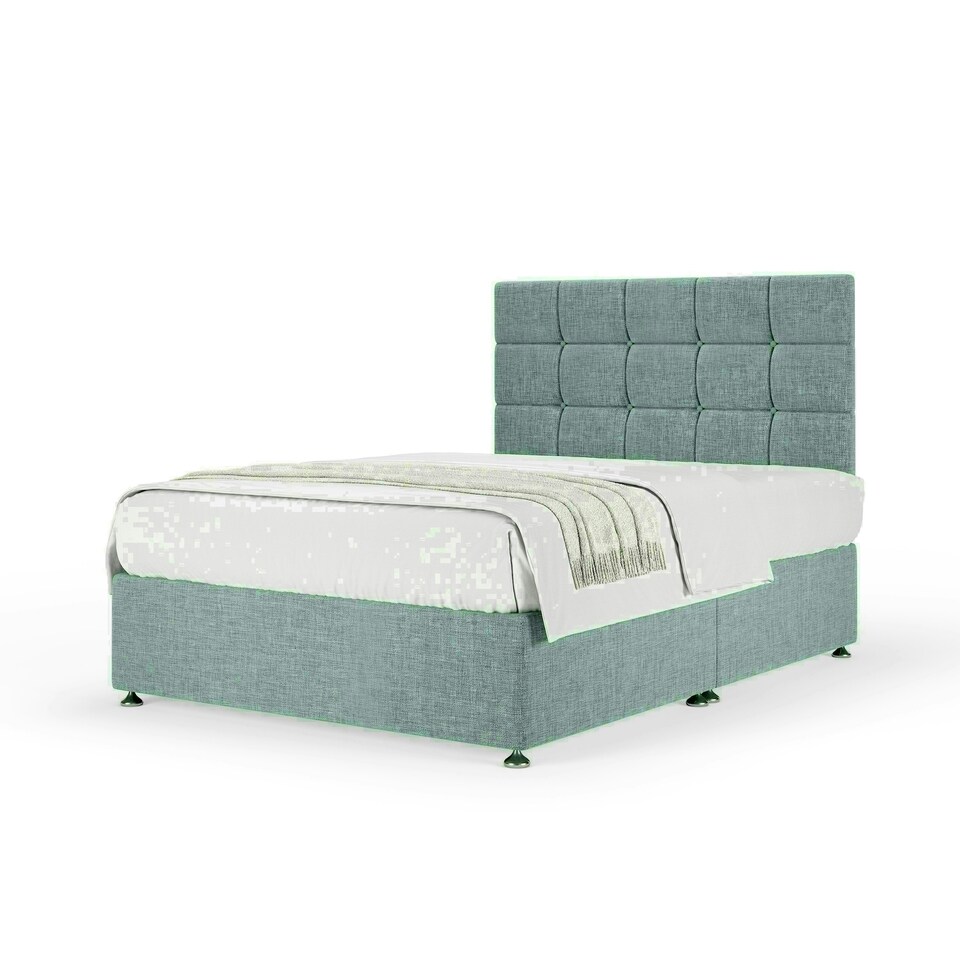 Duckegg Linen No Drawer Divan Base and Pearl Headboard Super King