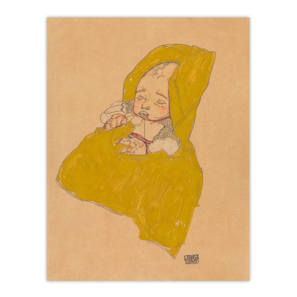 image 1 of Egon Schiele Framed Wall Art Print Infant Portrait in a Changing Pad Home Décor