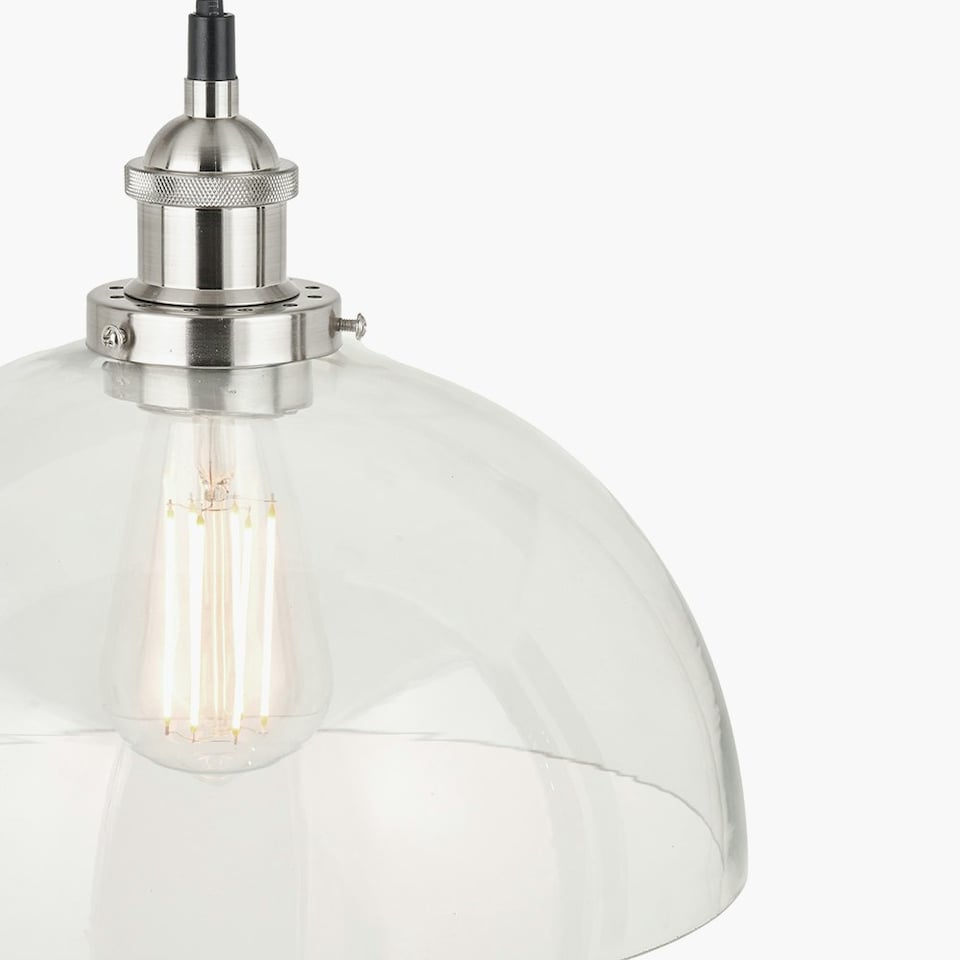 image 1 of Antique Silver Metal and Clear Glass Dome Pendant Clear | Black | W30xD30xH120cm