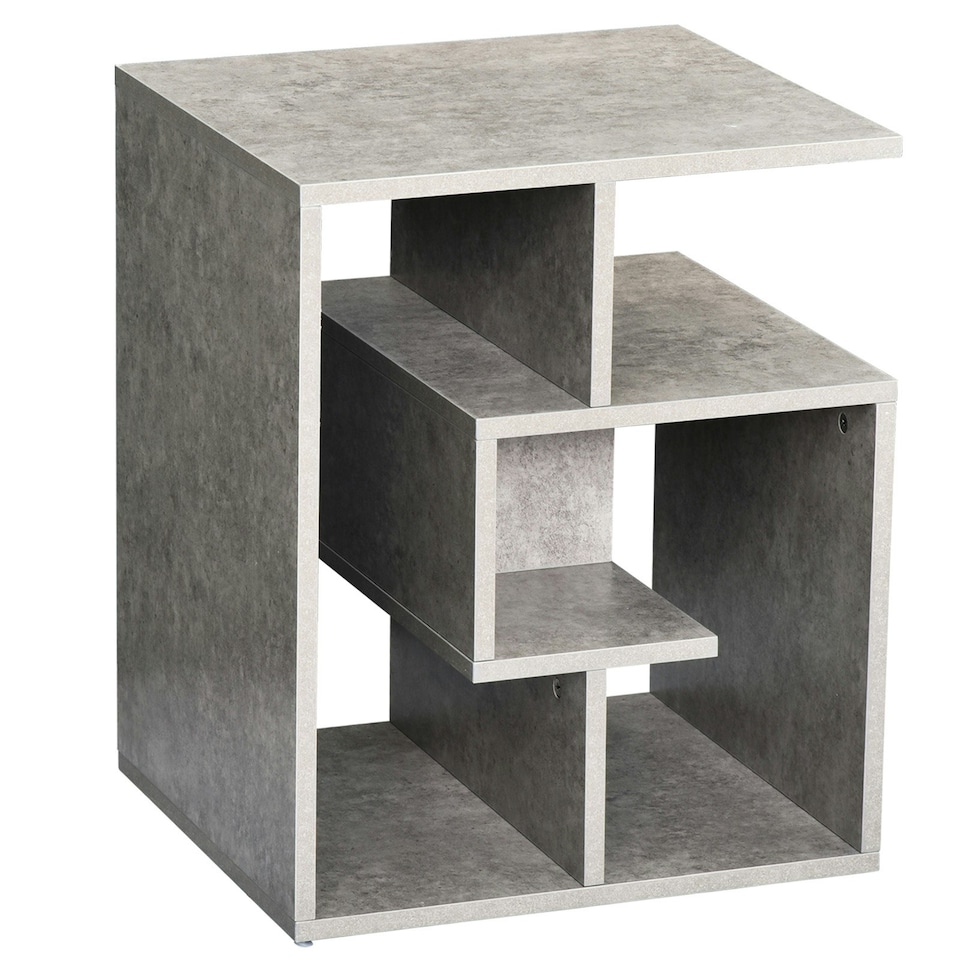 image 1 of HOMCOM 3-Tier Side End Table Open Shelves Storage Magazine Desk Grey