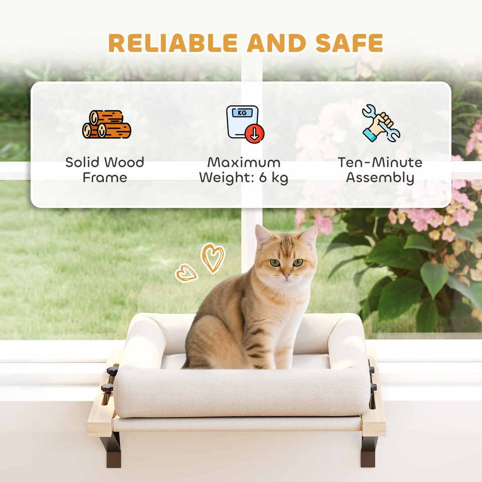 image 1 of PawHut Cat Radiator Bed, Adjustable Hanging Cat Hammock with Cushion, Cream | Cream