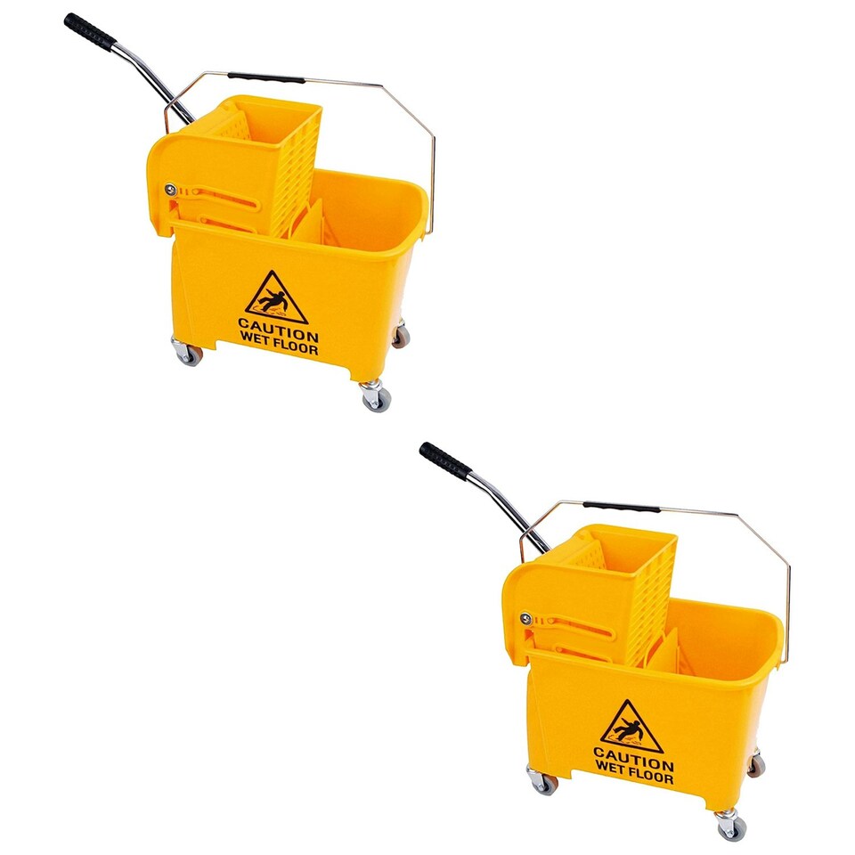 image 1 of 1 x 20 Litre Printed Yellow Kentucky Dual Bucket & Wringer System With Wheels & Handle