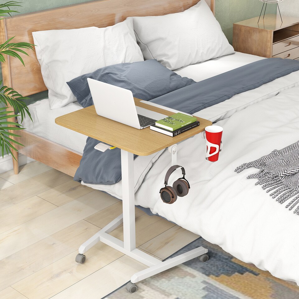 image 1 of COSTWAY Foldable Mobile Desk Portable Computer Desk White