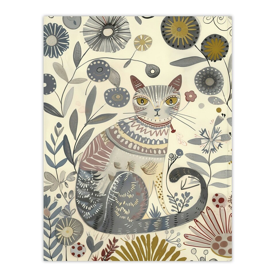 image 1 of Rustic Cat Wildflower Field Bright Floral Black Framed Wall Art Print A4