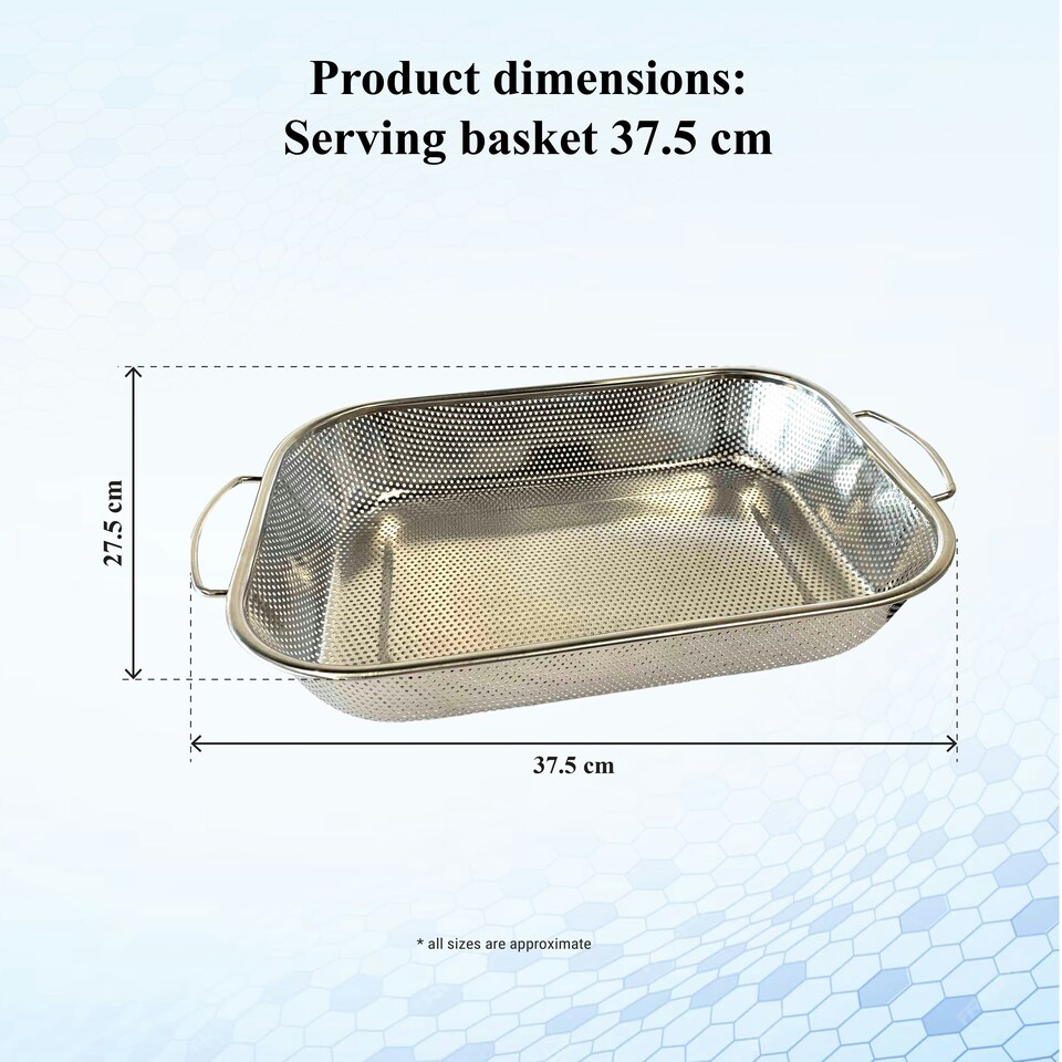 image 1 of Buckingham Stainless Steel Micro Perforated Rectangular Serving Basket Colander Dish , 37.5 cm