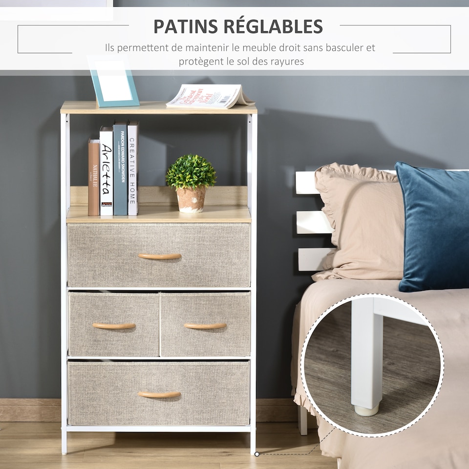 image 1 of HOMCOM 4 Drawer Storage Chest Unit Home Cabinet w  Shelves Home Living Room Bedroom Entryway Living Furniture, Light Grey