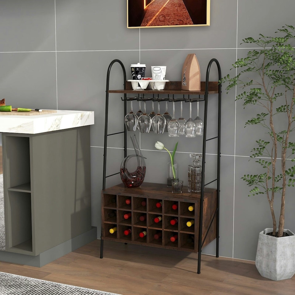image 1 of COSTWAY Industrial Detachable Wine Bar Storage Wine Bar