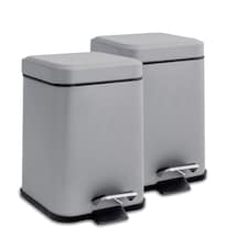 Harbour Housewares Square Bathroom Pedal Bins - 3 Litre - Matt Grey - Pack of 2
