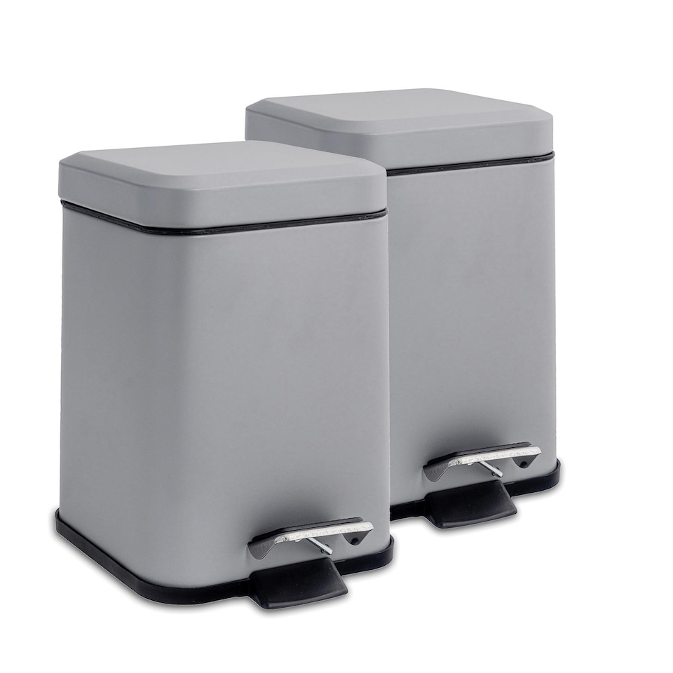 image 1 of Harbour Housewares Square Bathroom Pedal Bins - 3 Litre - Matt Grey - Pack of 2