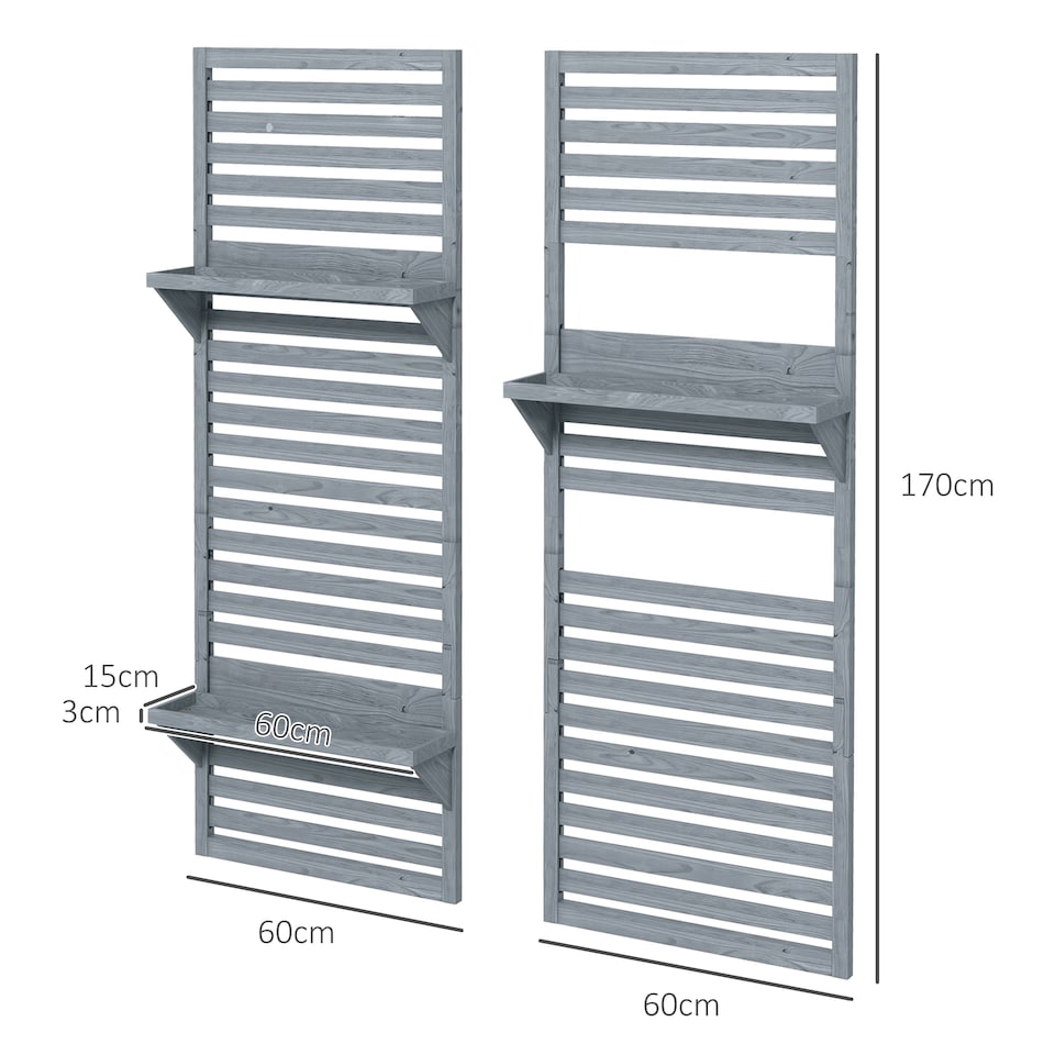image 1 of Outsunny Wall Mounted Plant Stands Set of 2 with Shelves and Slatted Trellis