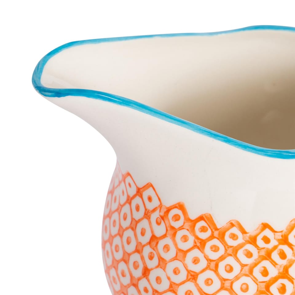 image 1 of Nicola Spring Hand-Printed Plant Pot with Saucer - 20.5cm - Blue | Blue | Blue / Orange