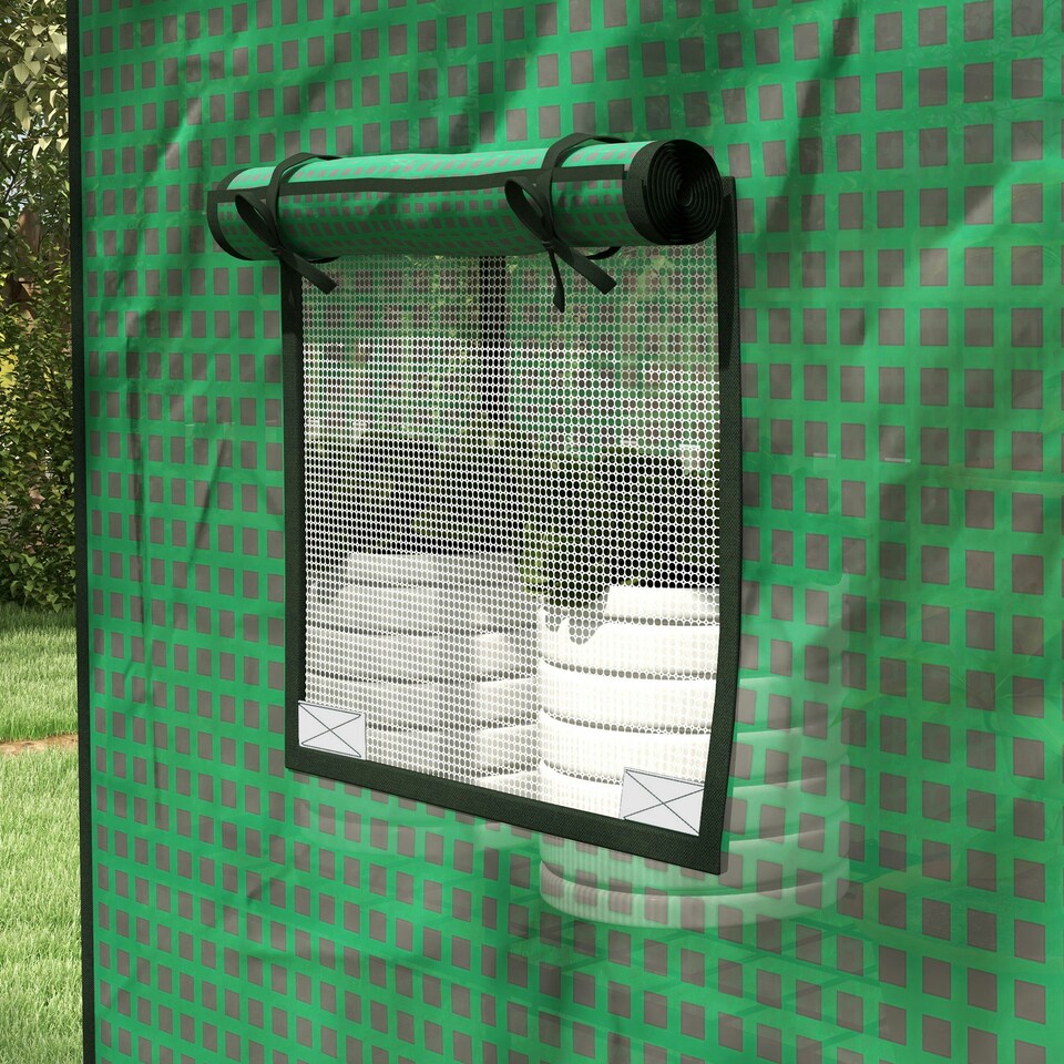 image 1 of Outsunny PE Greenhouse Cover Replacement with Door and Mesh Windows, Green