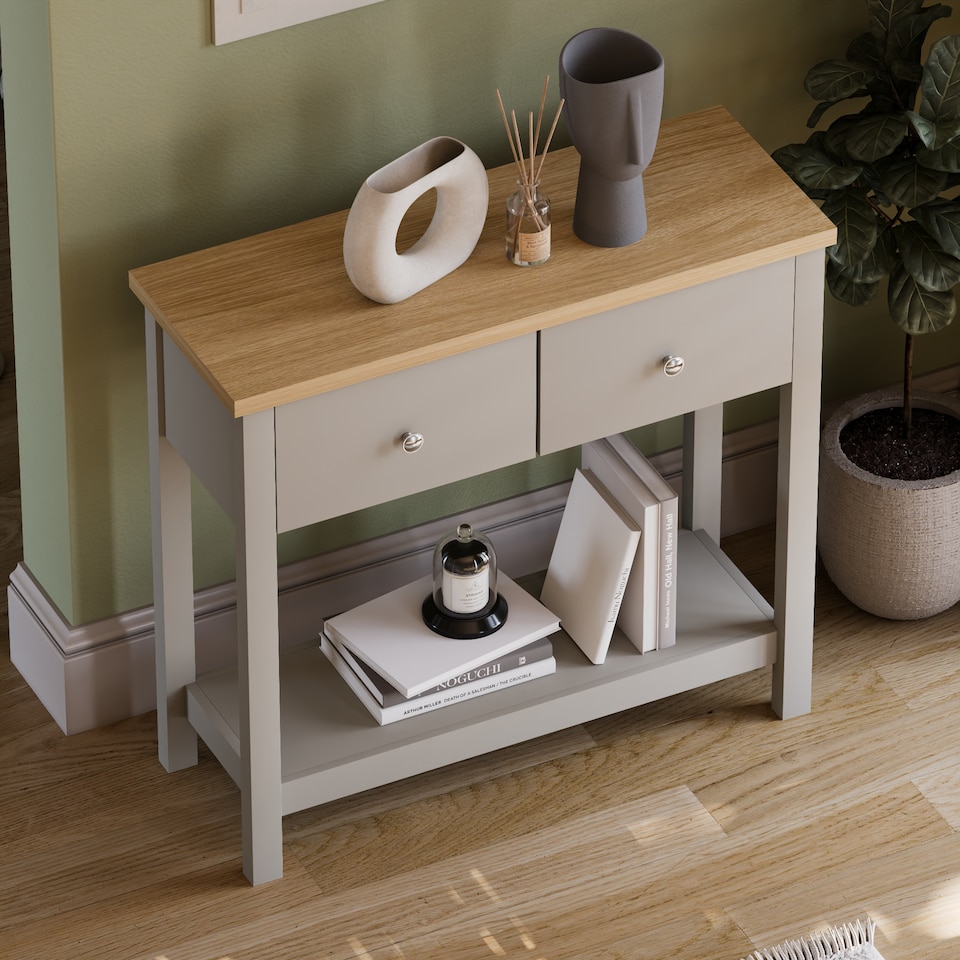 image 1 of Vida Designs Arlington 2 Drawer Console Table With Shelf, Grey & Oak