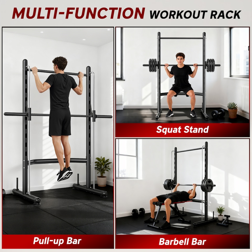 image 1 of HOMCOM Adjustable Squat Rack with Pull Up Bar and Barbell Bar for Home Gym