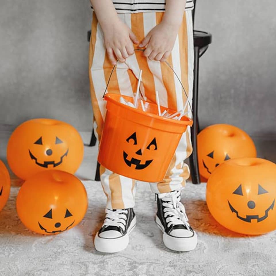 image 1 of Orange Pumpkin LED Light Up Halloween Round Latex Balloons - Pack of 5