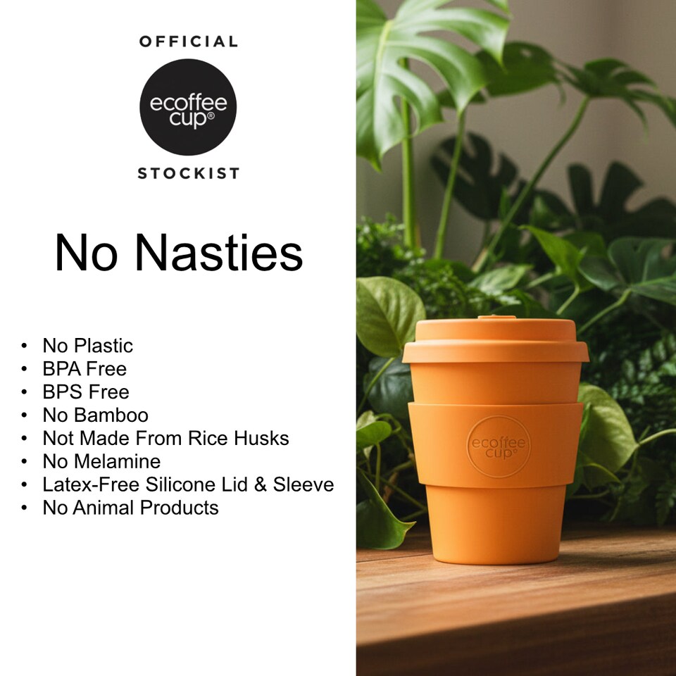image 1 of Ecoffee Cup 8oz 240ml Reusable 100% Plant Based Coffee Cup with Silicone Lid & Sleeve - Melamine Free Travel Mug