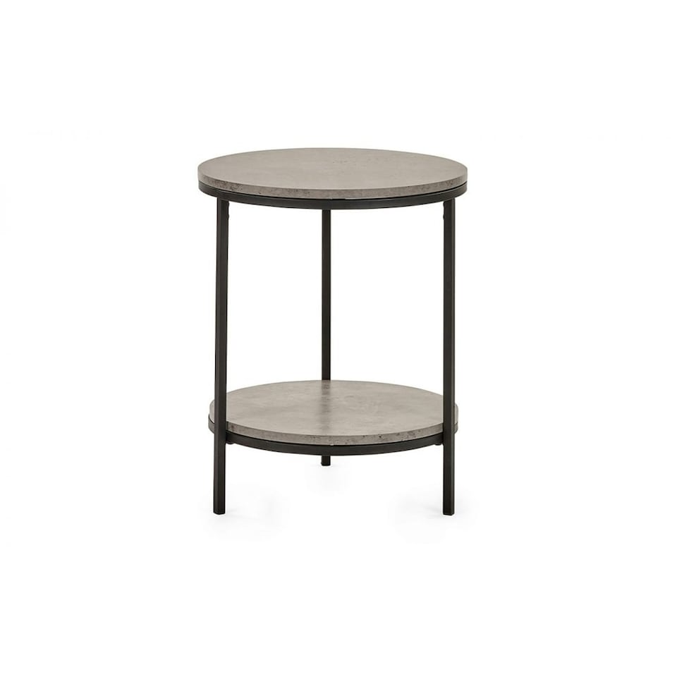 image 1 of Concrete Effect Circular Lamp Table Grey