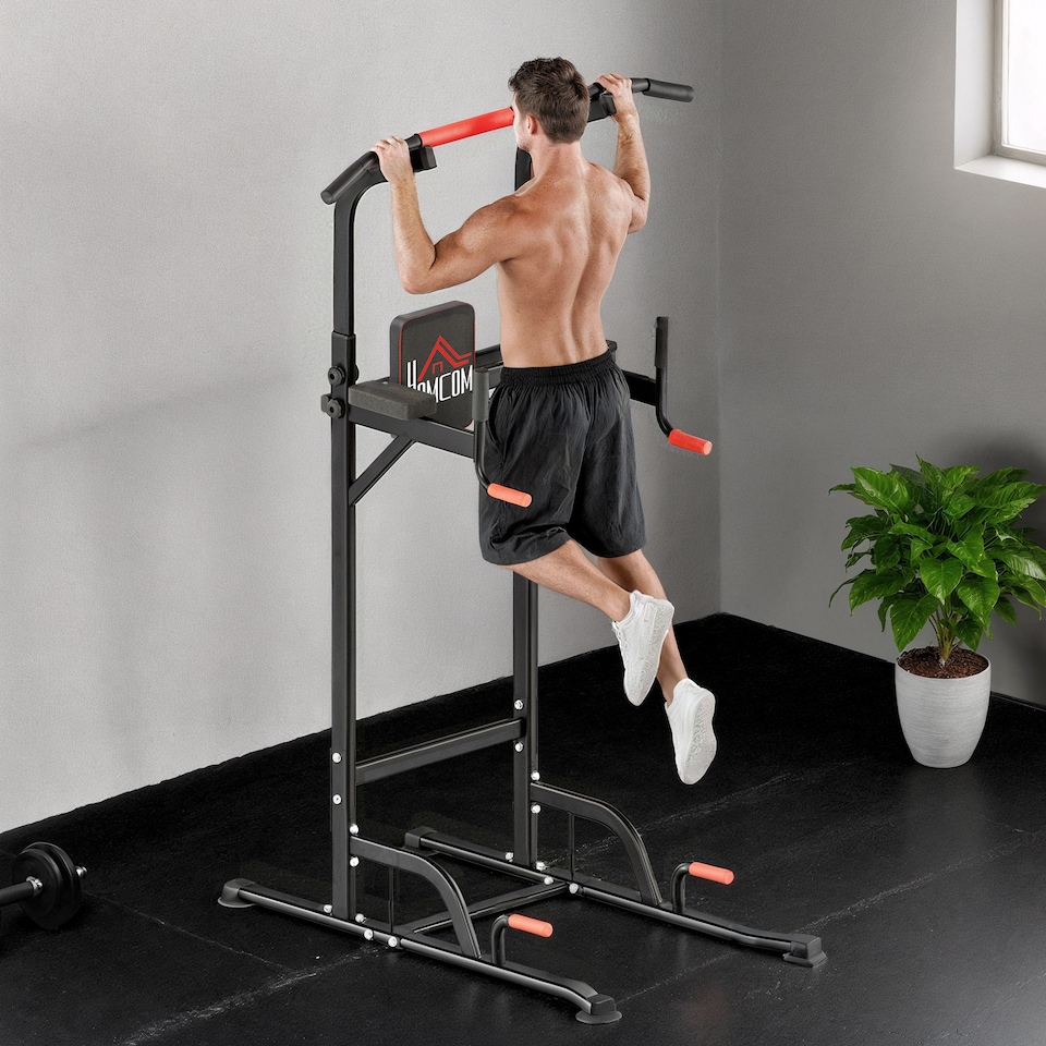 image 1 of HOMCOM Power Tower Station Pull Up Bar withAdjustable Height for Home Gym Workout