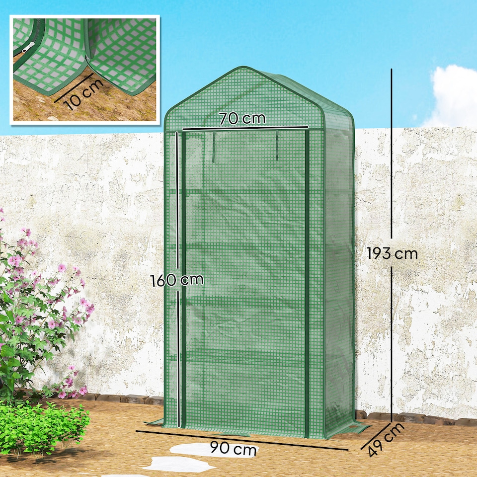 image 1 of Outsunny Widened Mini Greenhouse 5 Tier Green House, 193H x 90W x 49Dcm, Green