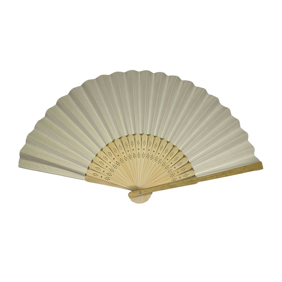 image 1 of Ivory Paper Foldable Hand Held Bamboo Wooden Fan by Parev